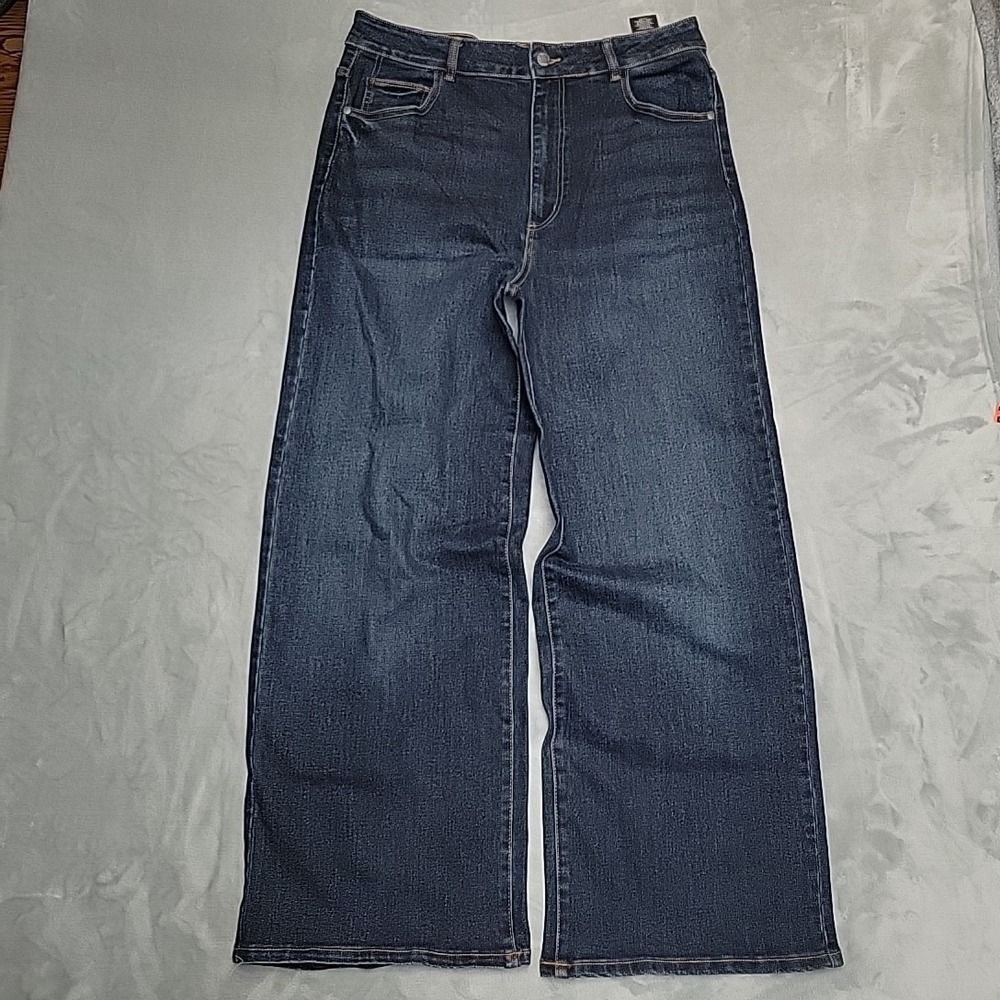 Well Worn High Rise Wide Leg Jeans Womens 14/34 Dark Blue Denim Boho Retro Chic